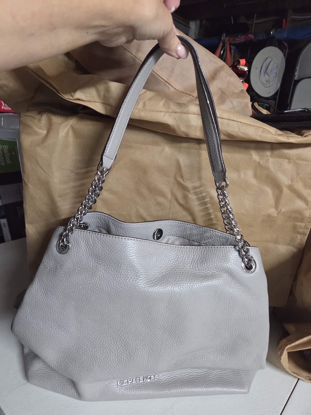 Michael Kors Women's Gray Leather Chain-Handle Tote